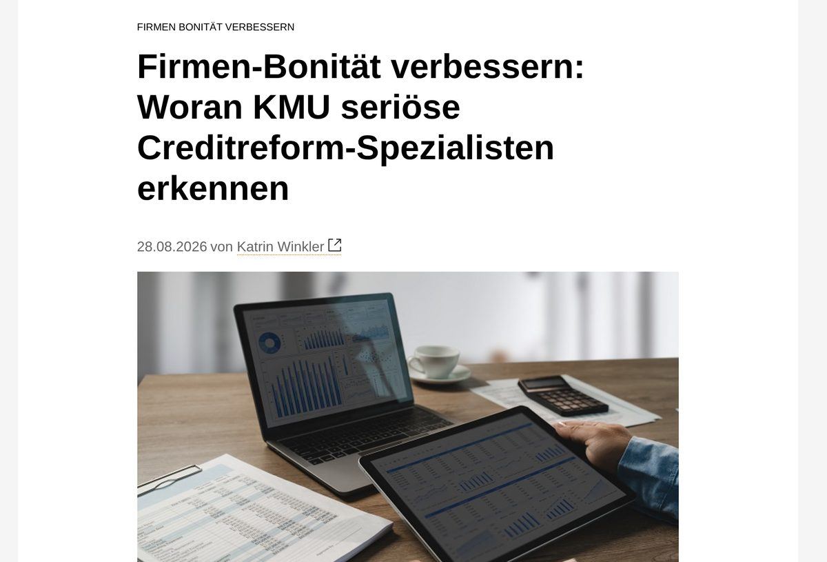 Handelsblatt-Artikel: Firmen-Bonität verbessern: Woran KMU seriöse Creditreform-Spezialisten erkennen